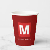 トレンディースタイリッシュダークレッド白モノグラムあなたの名前 紙コップ (正面)