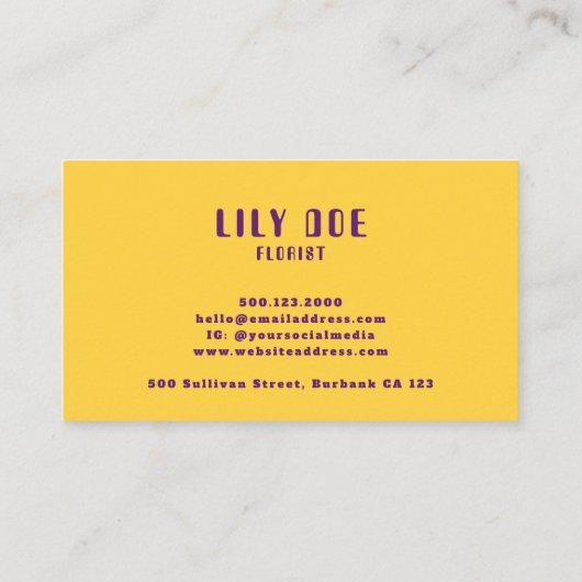 トレンディースタイリッシュパープル&イエローマスタードタイポグラフィ 名刺 (裏面)