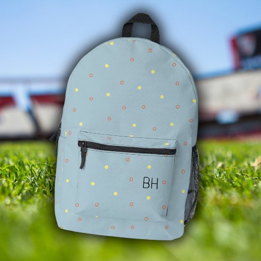 トレンディースタイリッシュブルー水玉模様モノグラムイニシャル プリントバックパック