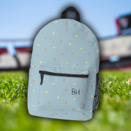 トレンディースタイリッシュブルー水玉模様モノグラムイニシャル プリントバックパック