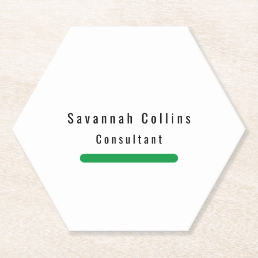 トレンディースタイリッシュプレーンシンプルグリーンホワイトミニマリスト ペーパーコースター (正面)