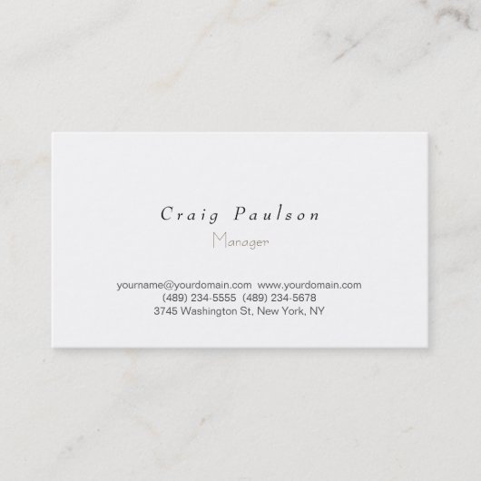 トレンディースタイリッシュホワイトプレーンシンプルビジネスカード 名刺 (正面)