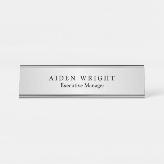 トレンディースタイリッシュミニマモダンリストのシルバーグレー デスクネームプレート (正面)