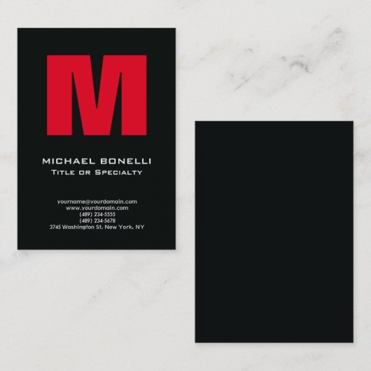 トレンディースタイリッシュモダン赤モノグラはっきりしたムブラック 名刺 (正面/裏面)