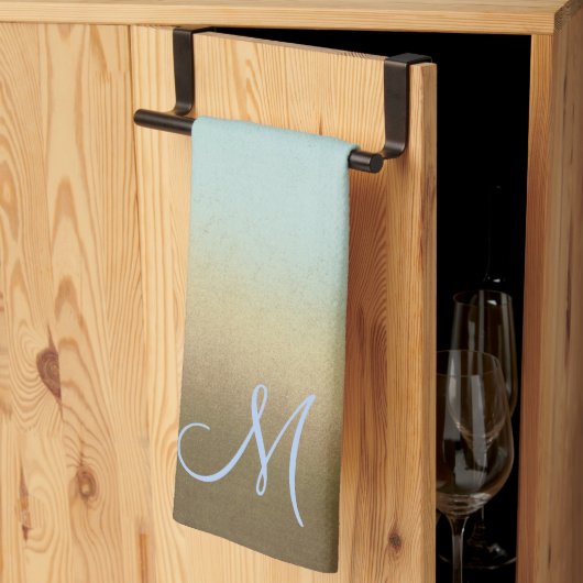 トレンディースタイリッシュモノグラムグラデーションブルーブラウン キッチンタオル (三つ折り)