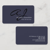 トレンディースタイリッシュモノグラムダークグレーブルーヘアドレッサー 名刺 (正面/裏面)