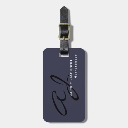 トレンディースタイリッシュモノグラムダークグレーブルー ラゲッジタグ (正面縦)
