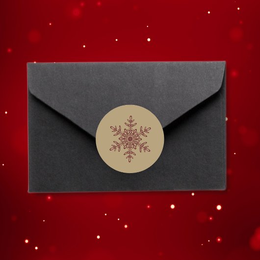トレンディースタイリッシュレッドと金ゴールドクリスマススノーフレーク ラウンドシール
