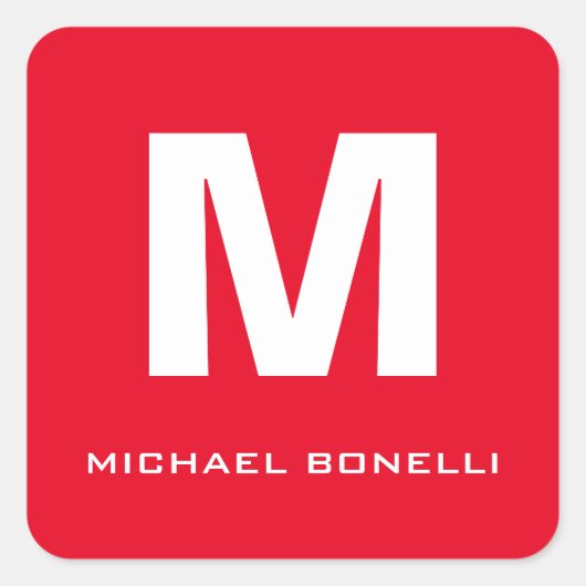 トレンディースタイリッシュレッド・ホワイト・モノグラムあなたの名前 スクエアシール (正面)