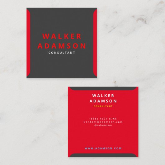 トレンディースタイリッシュレッド&マットブラック スクエア名刺 (正面/裏面)