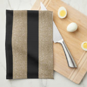 トレンディースタイリッシュ幾何学的ブラックと金ゴールドストライプ キッチンタオル (四つ折り)