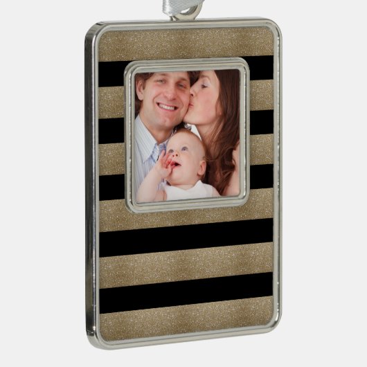 トレンディースタイリッシュ幾何学的ブラックと金ゴールドストライプ シルバープレートフレームオーナメント (右)