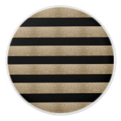 トレンディースタイリッシュ幾何学的ブラックと金ゴールドストライプ セラミックノブ (正面)