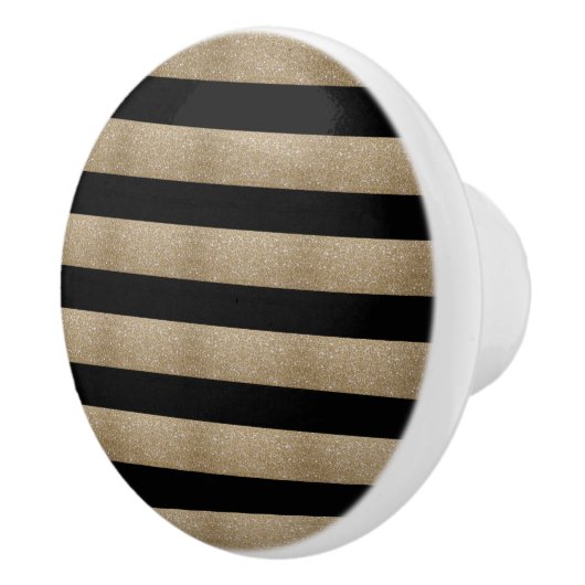トレンディースタイリッシュ幾何学的ブラックと金ゴールドストライプ セラミックノブ (右)