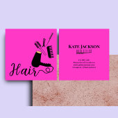 トレンディースタイリッシュ美容師ブラック&ピンク スクエア名刺