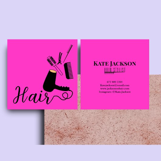 トレンディースタイリッシュ美容師ブラック&ピンク スクエア名刺