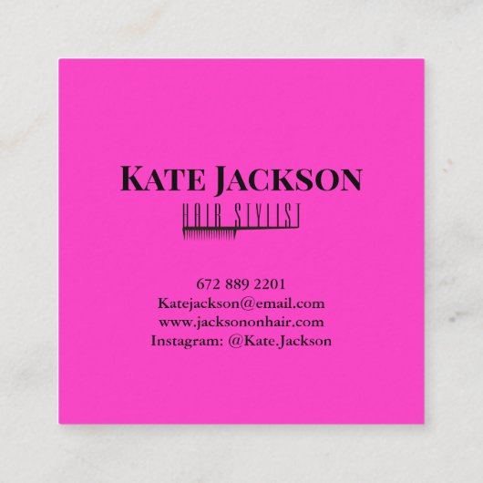 トレンディースタイリッシュ美容師ブラック&ピンク スクエア名刺 (裏面)