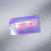 トレンディーストライプの、ブラシストローク、金ゴールドフレームホログラフィック マグネット名刺 (インサイチュ)