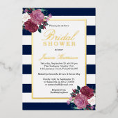 トレンディーストライプフローラブライダルシャワー実在 箔招待状 (正面)