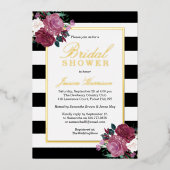 トレンディーストライプフローラブライダルシャワー実在 箔招待状 (正面)