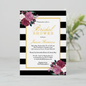 トレンディーストライプフローラブライダルシャワー実在 箔招待状 (立ち正面)