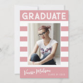 トレンディーストライプレトロシンプル大学院写真ピンク 案内状 (正面)