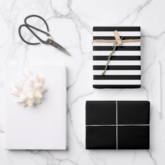 トレンディーストライプ白黒無地の色 ラッピングペーパーシート (正面)