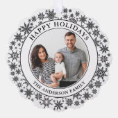 トレンディースノーフレークスブラックアンドホワイトハッピーホリデイズ オーナメントカード (正面)