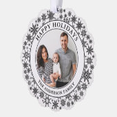 トレンディースノーフレークスブラックアンドホワイトハッピーホリデイズ オーナメントカード (左)