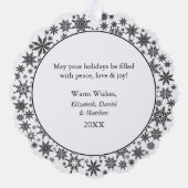 トレンディースノーフレーク白黒メリークリスマス オーナメントカード (裏面)