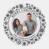 トレンディースノーフレーク白黒メリークリスマス オーナメントカード (正面)