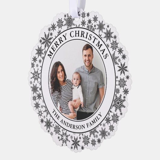トレンディースノーフレーク白黒メリークリスマス オーナメントカード (左)