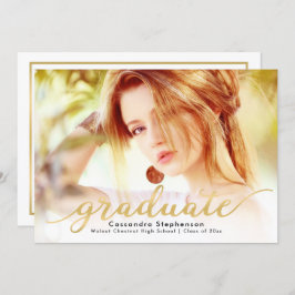 トレンディースモダンクリプト金ゴールド写真の卒業 招待状