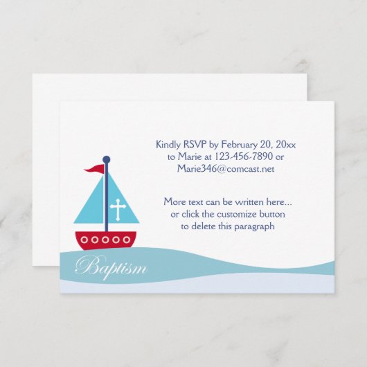トレンディーセイボートバプテスマRSVPエンクロージャカード 出欠カード (正面/裏面)