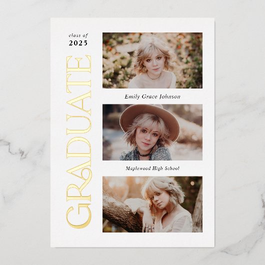 トレンディーセリフ複数写真の卒業 箔招待状 (正面)