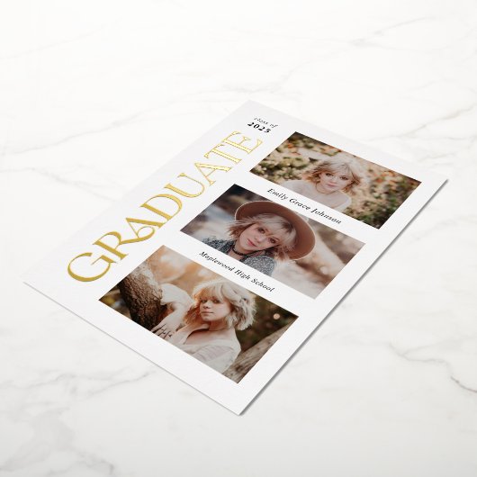 トレンディーセリフ複数写真の卒業 箔招待状 (回転した状態)