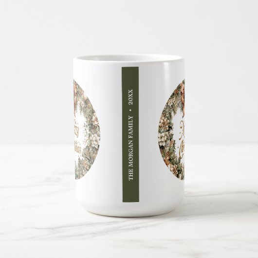 トレンディーセージ緑とフェイク金ゴールド白ポインセチア コーヒーマグカップ (中央)