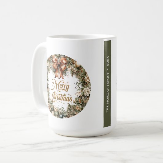 トレンディーセージ緑とフェイク金ゴールド白ポインセチア コーヒーマグカップ (正面左)