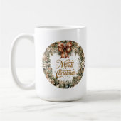 トレンディーセージ緑とフェイク金ゴールド白ポインセチア コーヒーマグカップ (左)