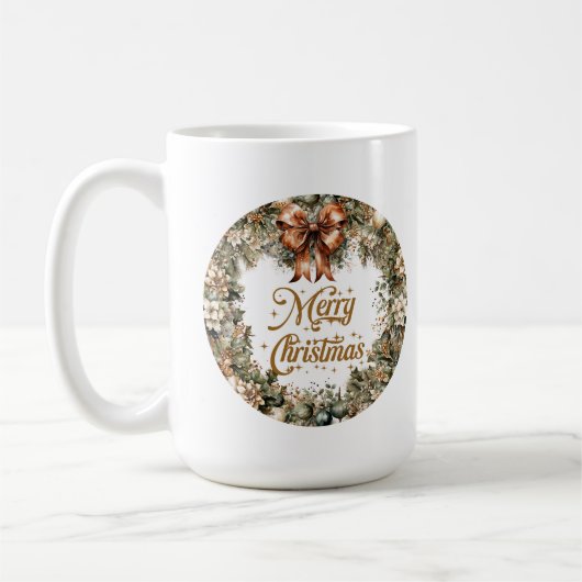 トレンディーセージ緑とフェイク金ゴールド白ポインセチア コーヒーマグカップ (左)