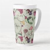 トレンディーセージ緑の花とハミングバードモノグラム カフェラテマグ (右アングル)