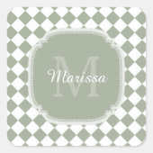 トレンディーセージ緑チェックモノグラムの名 スクエアシール (正面)