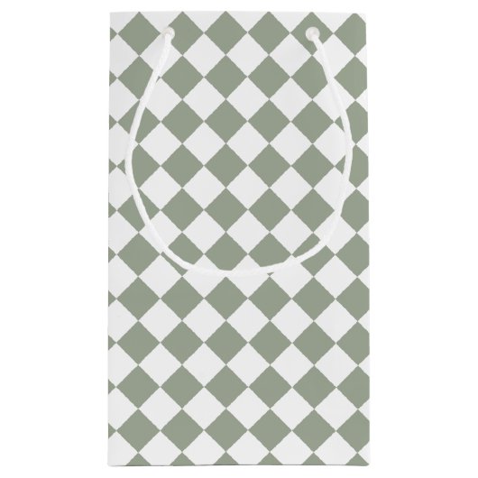 トレンディーセージ緑チェックモノグラムの名 スモールペーパーバッグ (裏面)