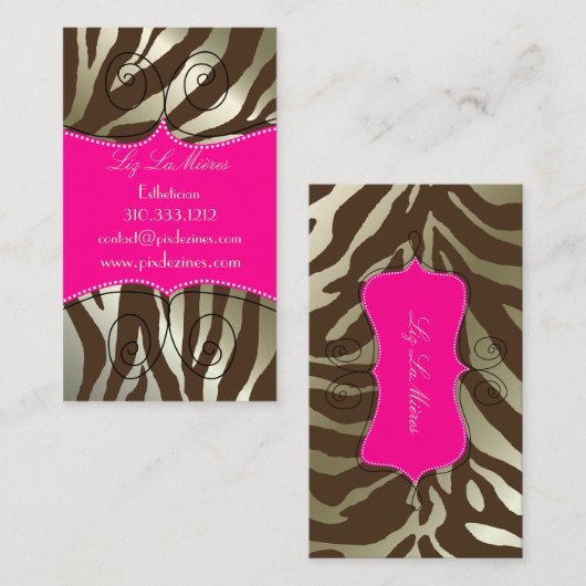 トレンディーゼブラ印刷、濃い茶色 名刺 (正面/裏面)