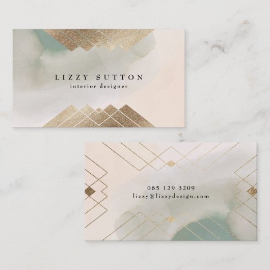 トレンディーソフトウォータモダンーカラー金箔インテリア 名刺 (正面/裏面)