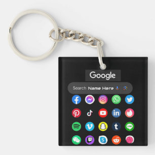 トレンディーソーシャルメディアのアイコンGoogle検索バーブラック キーホルダー