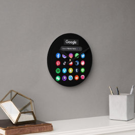 トレンディーソーシャルメディアのアイコンGoogle検索バーブラック ラウンド壁時計