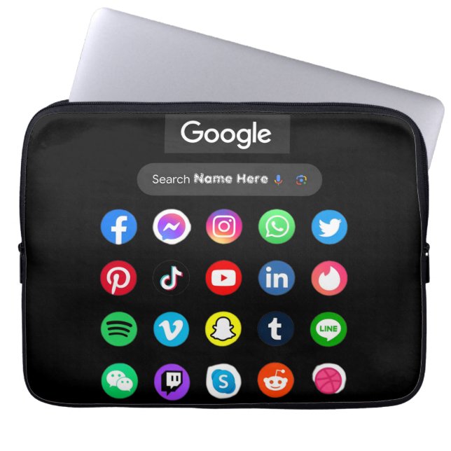 トレンディーソーシャルメディアのアイコンGoogle検索バーブラック ラップトップスリーブ (正面)
