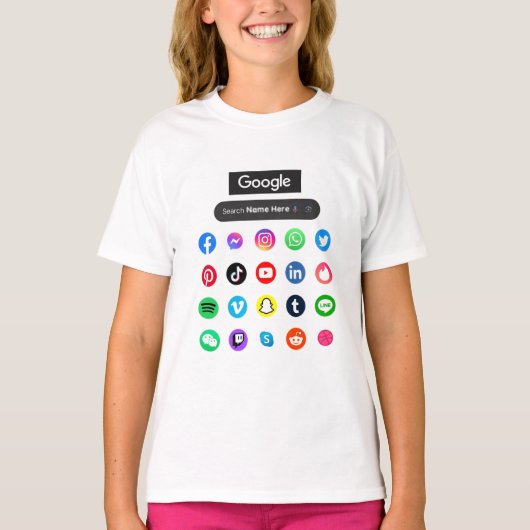 トレンディーソーシャルメディアのアイコンGoogle検索バーブラック Tシャツ (正面)