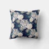 トレンディータイガーアニマル水彩フローラブルーデザイン クッション (裏面)